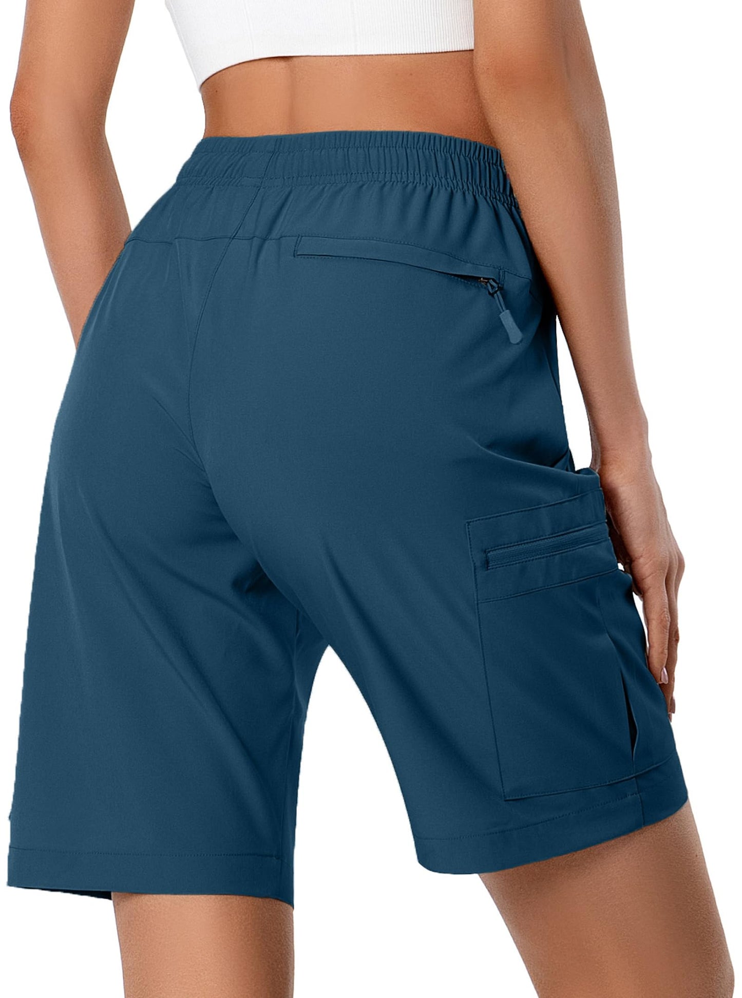 Women's Lightweight Hiking Cargo Shorts Quick Dry Athletic Shorts for Camping Travel Golf with Zipper Pockets Water Resistant Dusty Blue