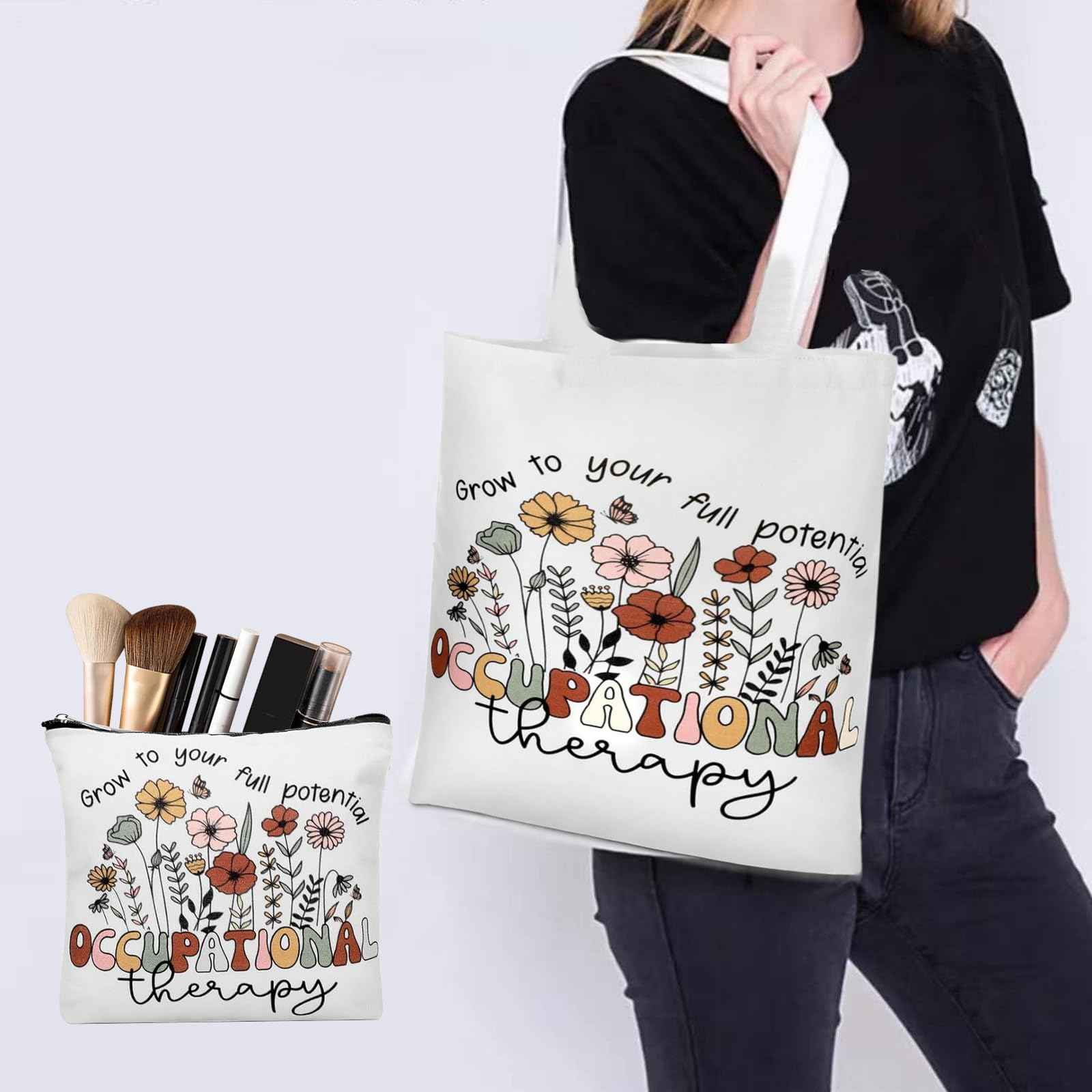 Occupational Therapy Gifts, Occupational Therapy Bag, 4 Pcs That Can Be Given to Professional Medical Practitioner, Including Tote Bag, Makeup Bag, Key Chain and Badge Holder to Show Your Appreciation