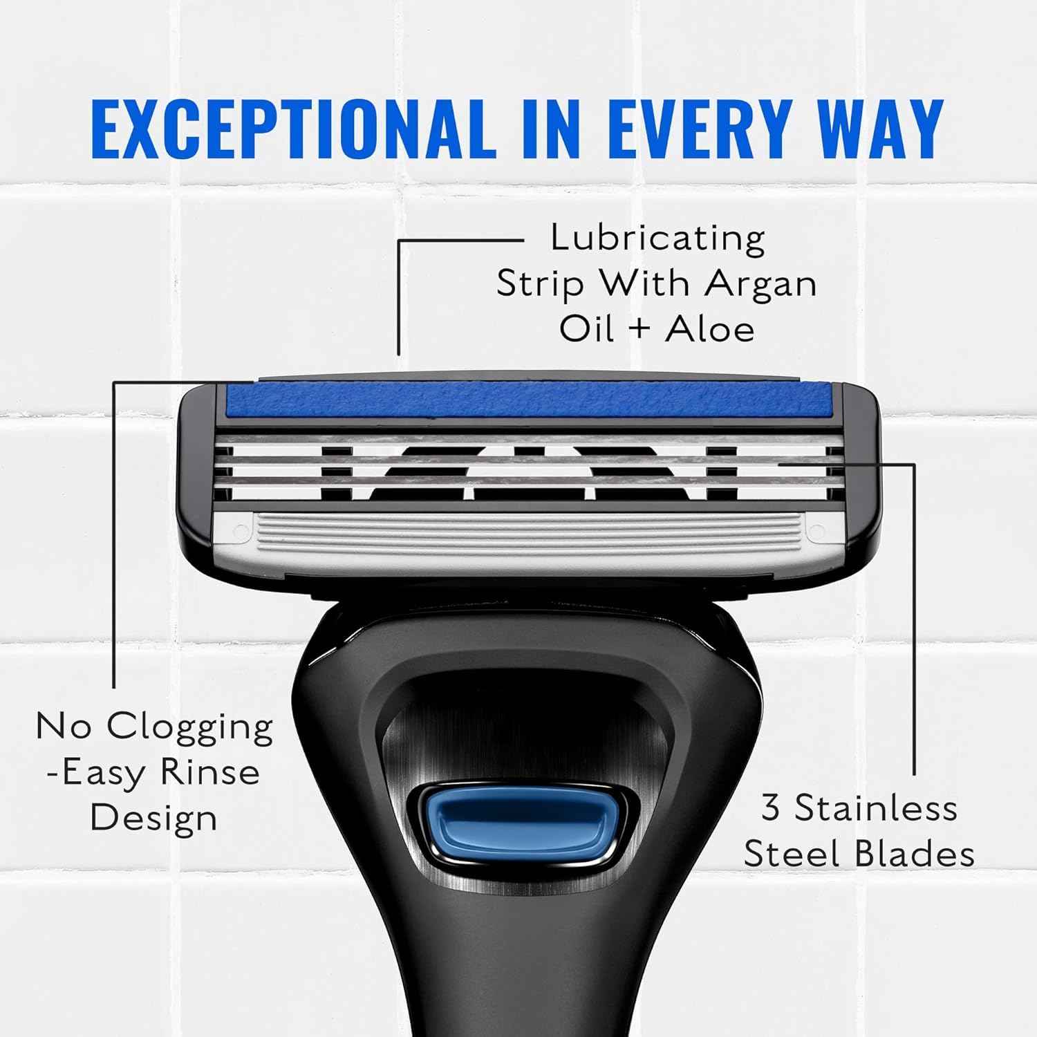 Jeremy's Razors for Men - Sprint 3 Razor Blade Refills - 8 Cartridges (Fits All 2nd Gen Jeremy's Razor Handles) - Stainless Steel, Lubricating Strip, Easy Rinse Design - Men's Shaving Blades Refill