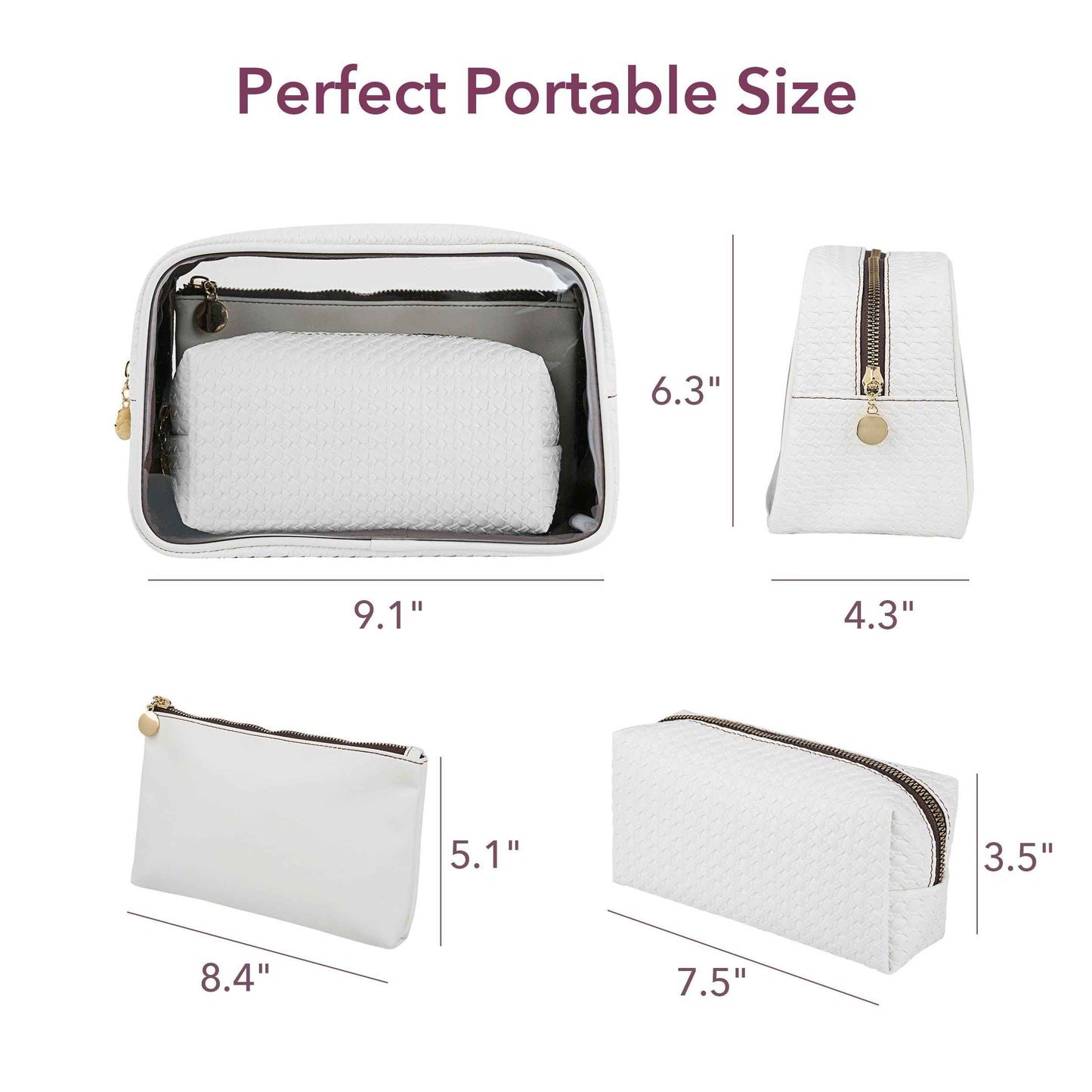 Sylune 3-in-1 Clear Toiletry Bag Set – Waterproof Travel Makeup Organizer with Textured Pouches, Transparent Cosmetic Case for Women (Pink)