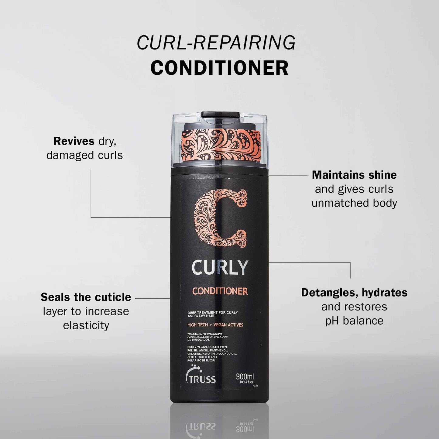 TRUSS Curly Conditioner - Restore, Repair & Strengthen Curly, Wavy, Highly Textured, Dense & Damaged Hair. Define, Detangle, Controls Frizz, Block Humidity for All Curly Hair Types, Lengths, Textures