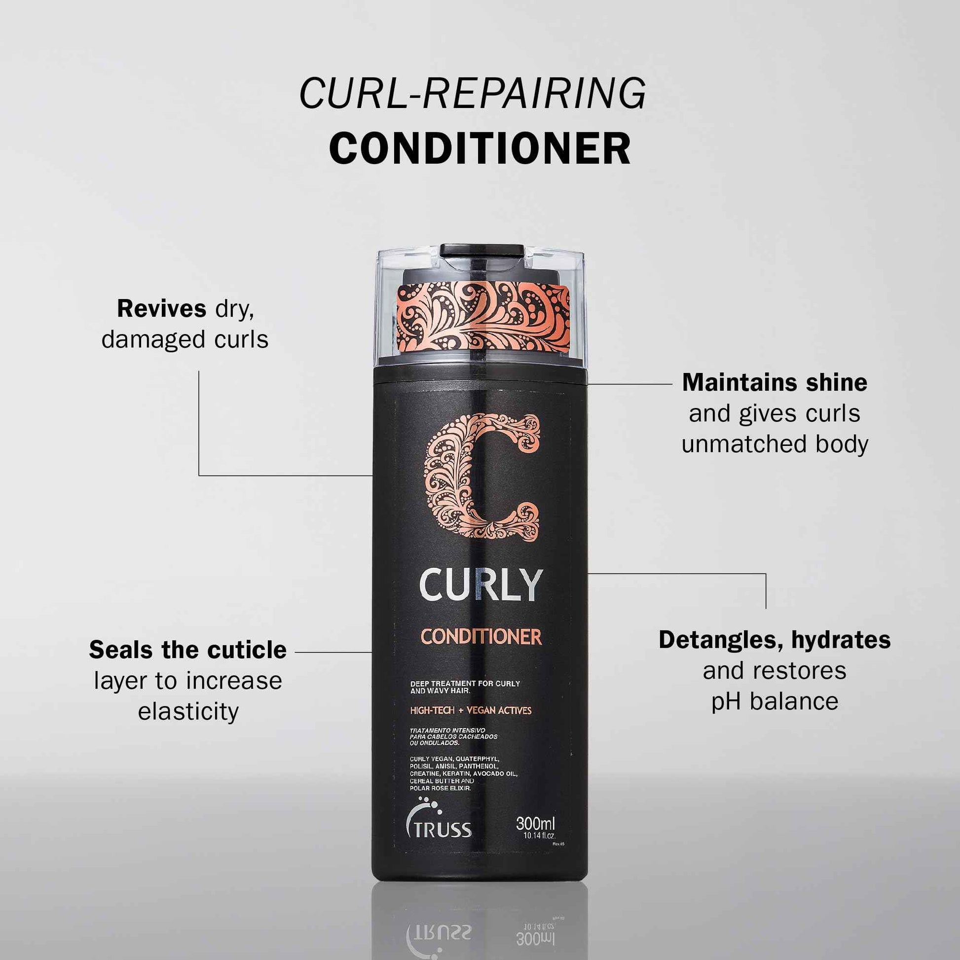 TRUSS Curly Conditioner - Restore, Repair & Strengthen Curly, Wavy, Highly Textured, Dense & Damaged Hair. Define, Detangle, Controls Frizz, Block Humidity for All Curly Hair Types, Lengths, Textures