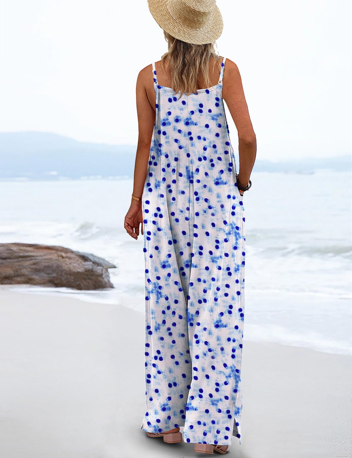 YESNO Women's Summer Boho Casual Jumpsuits Wide Leg Overalls Floral Print Baggy Rompers with Pockets S PZZCR 371