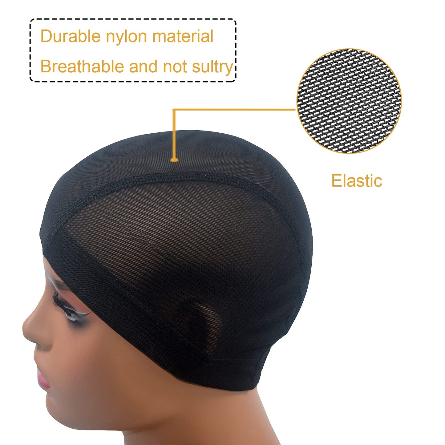 HIGHSHION 5pcs Spandex Mesh Dome Wig Cap for Making Wig, Stretchable Hair net and Elastic Dome Mesh Cap，Dome caps for Men Women Black(5pcs L)