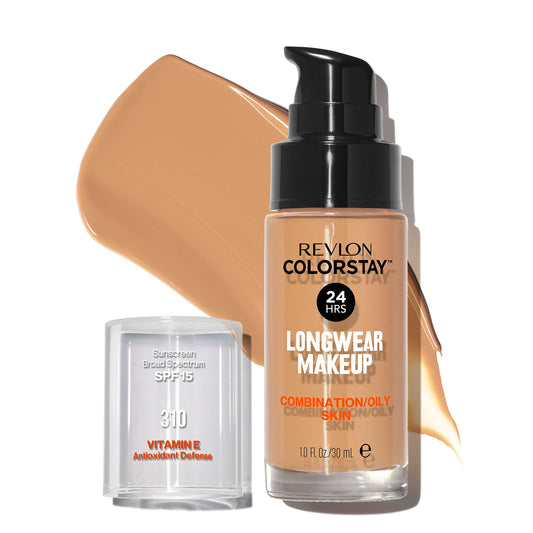 Revlon Liquid Foundation, ColorStay Face Makeup for Combination & Oily Skin, SPF 15, Longwear Medium-Full Coverage with Matte Finish, Warm Golden (310), 1.0 Oz