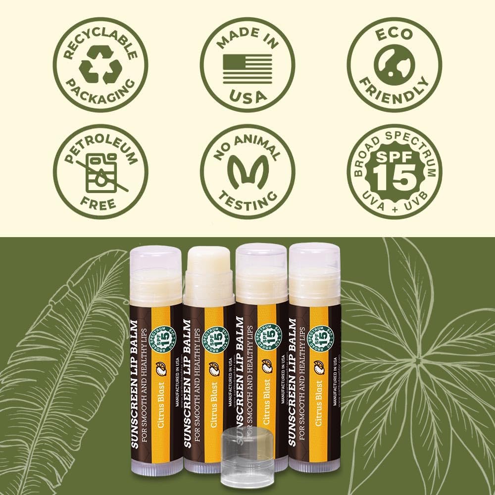 Earth's Daughter USDA Organic Lip Balm 6-Pack - Fruit Flavors, Beeswax, Coconut Oil, Vitamin E - Best Lip Repair Chapstick for Dry Cracked Lips - Moisturizing Lip Care