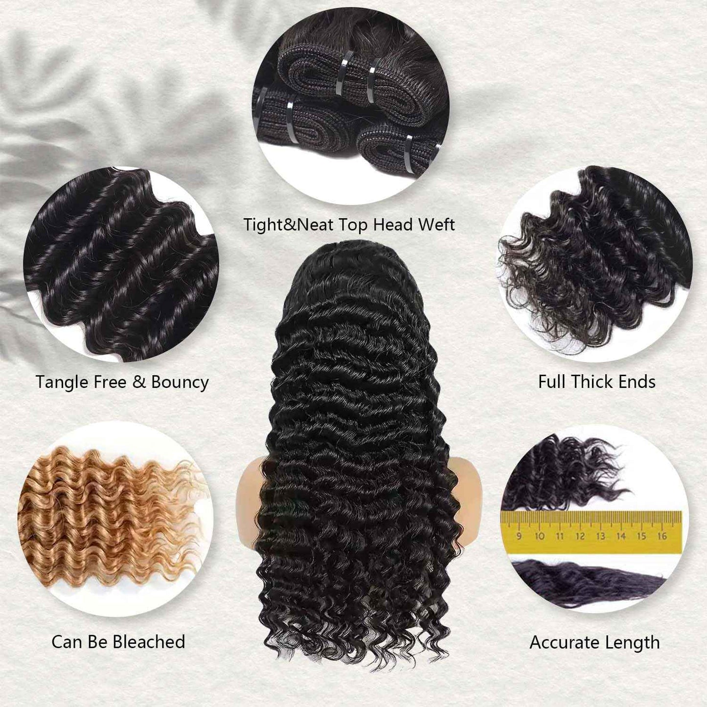 12A Deep Wave Human Hair Bundles 1 Pcs HumanHair 22 Inch Deep Curly Human Hair Bundles 100% Unprocessed Virgin Human Hair Wet and wavy Bundle Natural Black Water Wave