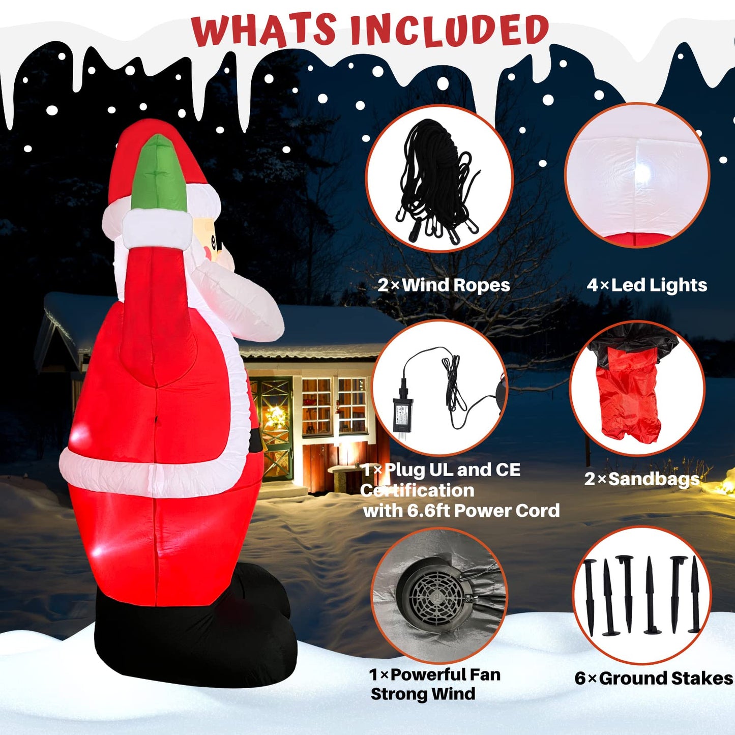 Padama 8FT Christmas Inflatable Santa Claus Outdoor Blow Up Yard Decoration Giant Tall with LED Lights Built-in for Indoor Outside Outhouse Holiday Party Yard Garden