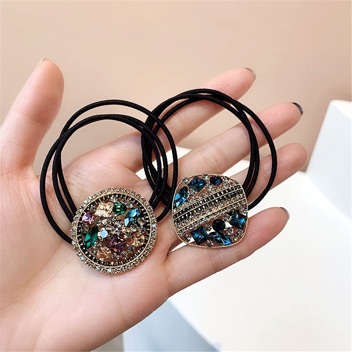 Xiwstar 5Pcs Retro Baroque Rhinestone Hair Bands Scrunchies Elastic Hair Ties Ponytail Holders Hair Circles Headbands for Women