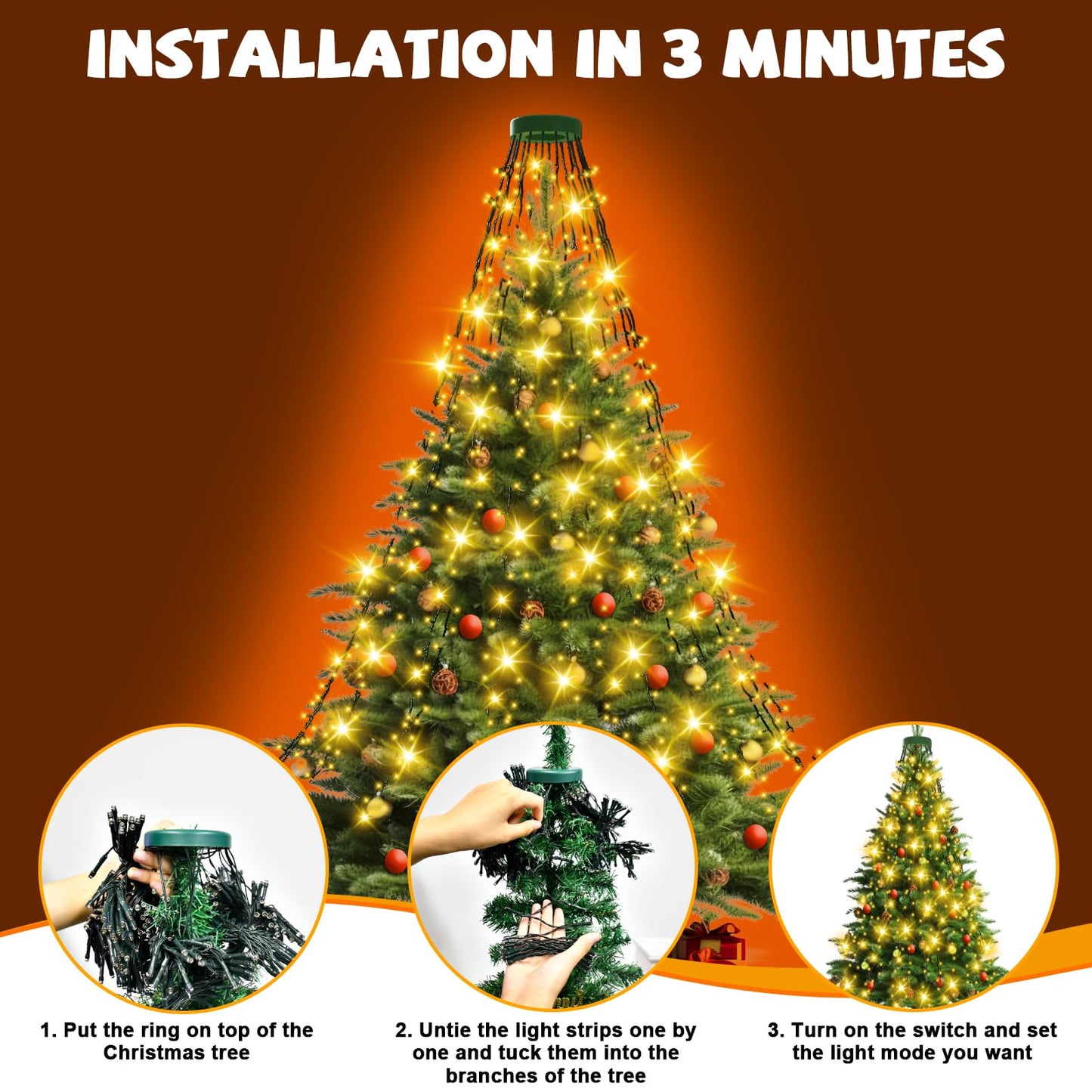 FFZZKJ 400 LED Christmas Tree Lights 8 Modes Christmas String Lights for Tree with Timer 6.6FT x 16 Lines Lights String Waterproof Christmas Decorations Outdoor/Indoor with Memory Function, Warm White