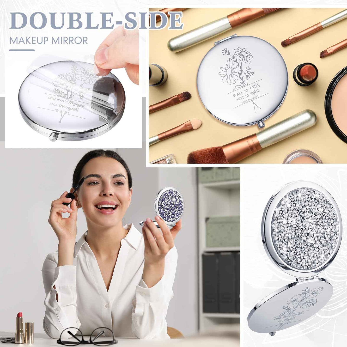 Weysat 10 Pcs Christian Compact Mirror Gifts for Women Bible Verse Metal Round Pocket Makeup Mirrors Bulk Christmas Inspirational Religious Church Party Favors for Women Nurse(Rose Gold, Silver)