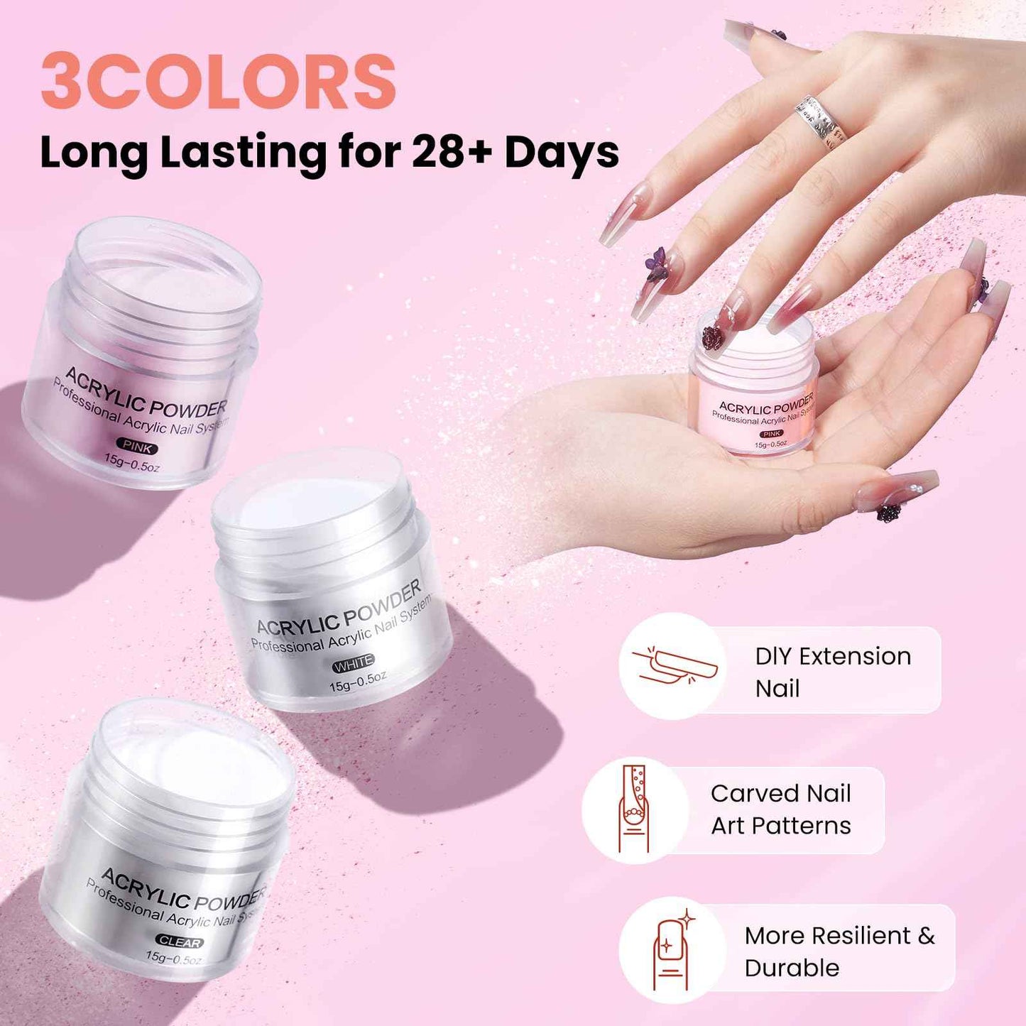 Nail Kit for Beginners with Everything: Practice Hand Acrylic Nail Set Professional Powder Drill Liquid Starter Kits with U V Lamp in Cosmetic Gift Bag for Women Salon Home (Pink)