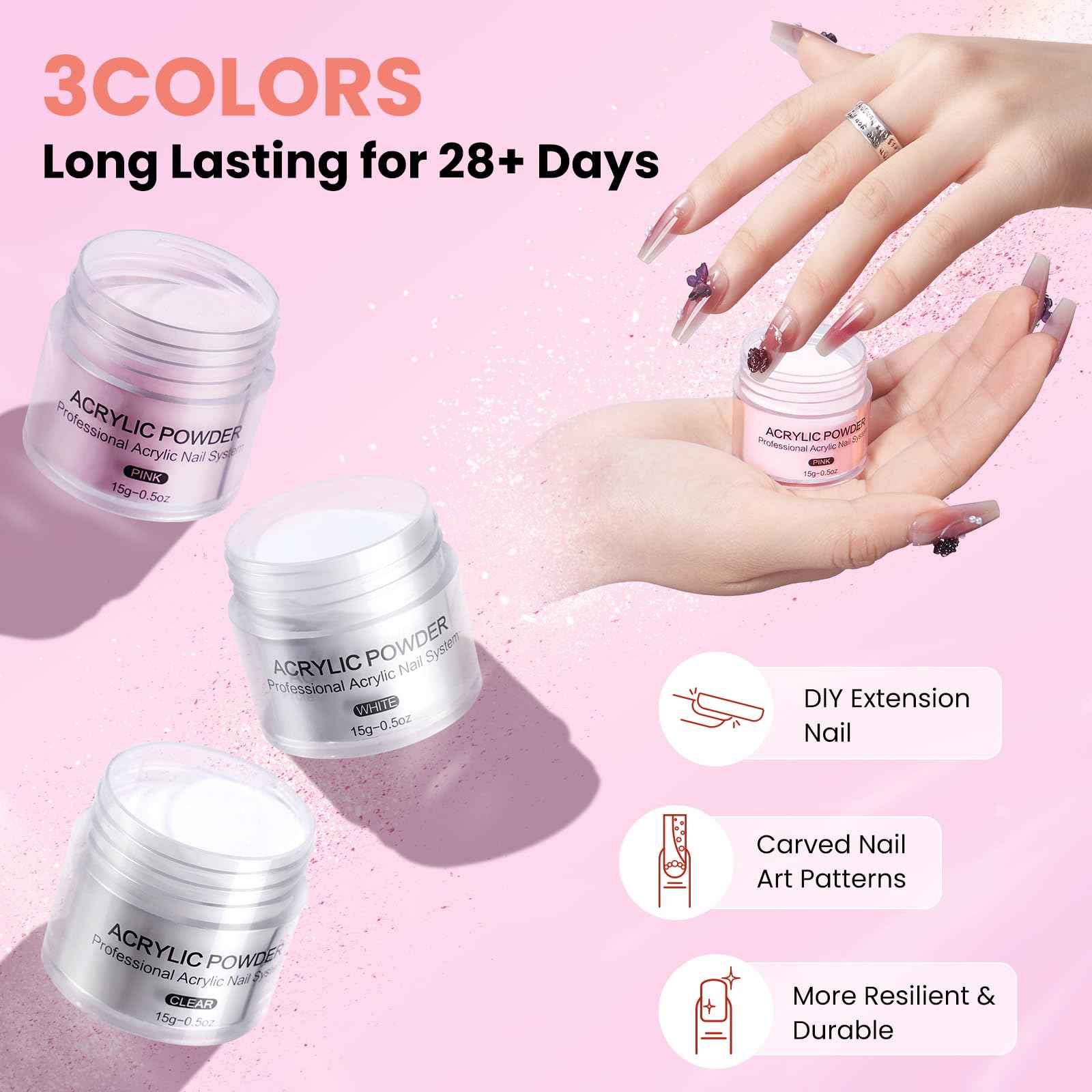 Nail Kit for Beginners with Everything: Practice Hand Acrylic Nail Set Professional Powder Drill Liquid Starter Kits with U V Lamp in Cosmetic Gift Bag for Women Salon Home (Pink)