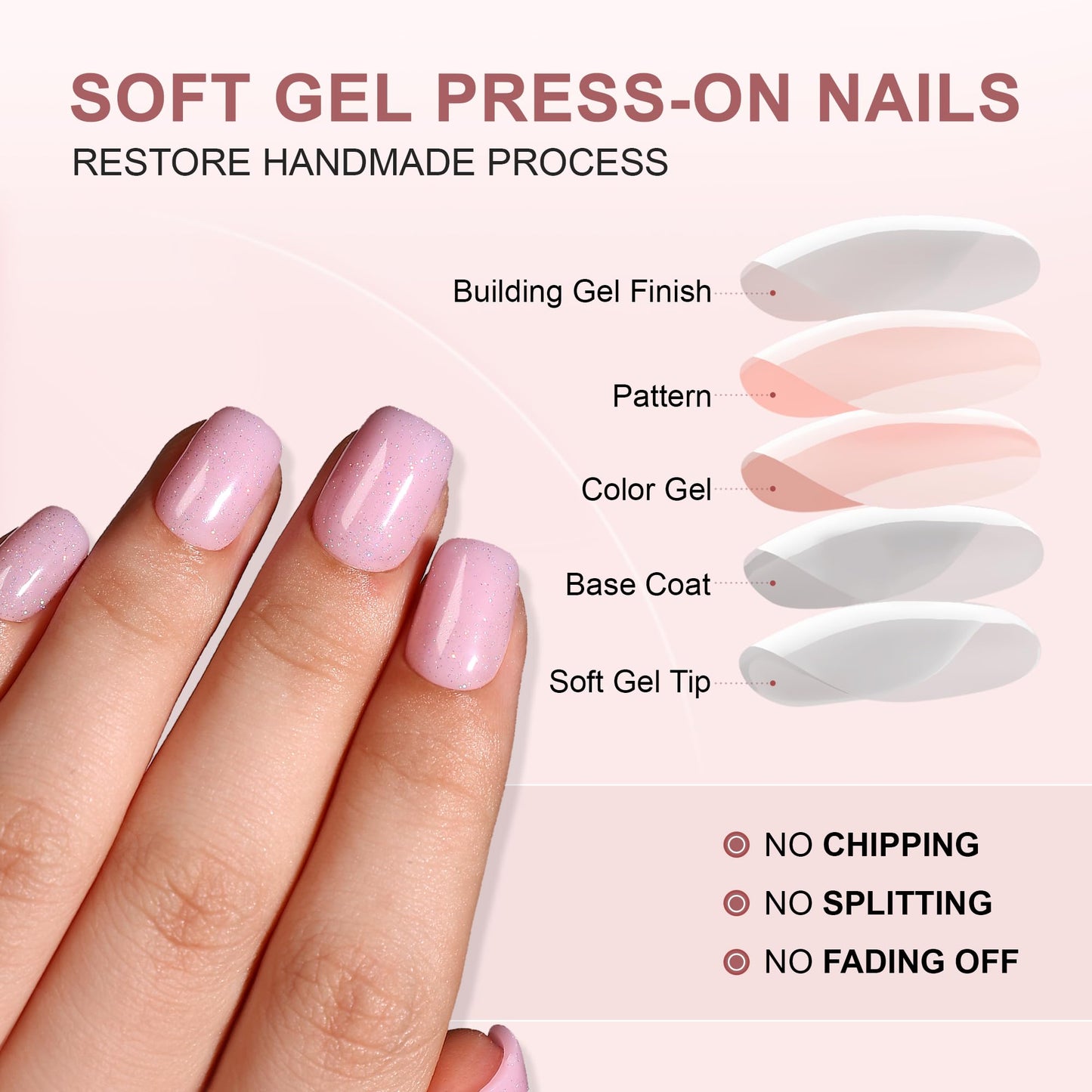 EIOAUY Short Press On Nails - 16Sizes 32Pcs Press on Nails Square for Women Gifts, Pink Glue On Nails, Fit Perfectly & Natural Reusable Stick On Nails in Soft Gel Kit