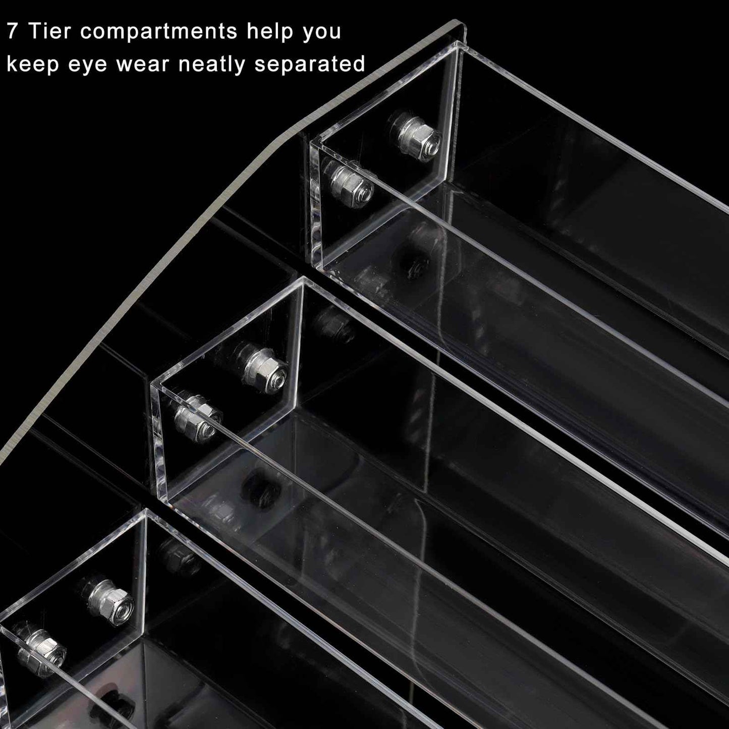 SOUJOY 7 Tier Sunglass Organizer Stand, Acrylic Sunglass Holder, Clear Nail Polish Display Stand, Eyewear Countertop Storage Tray for Highlighting Glasses, Makeup, Essential Oil