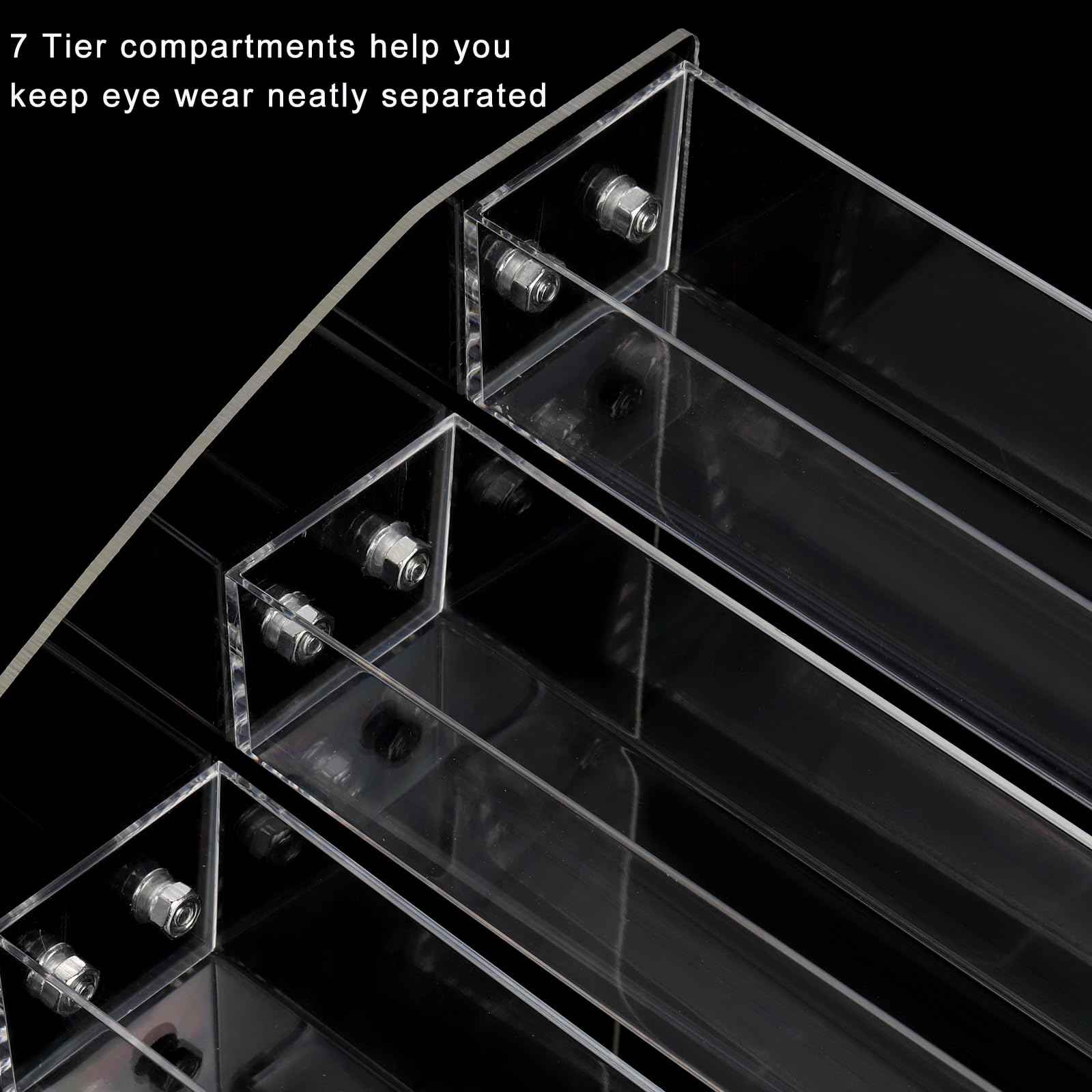 SOUJOY 7 Tier Sunglass Organizer Stand, Acrylic Sunglass Holder, Clear Nail Polish Display Stand, Eyewear Countertop Storage Tray for Highlighting Glasses, Makeup, Essential Oil