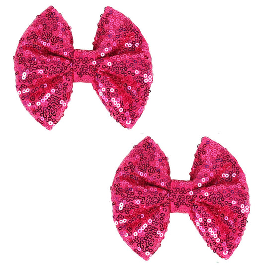 Love Fairy Glitter Bow Hairpin - A sparkling sequin bow tie hair clip, 5 inches, perfect for girls, teens, and women (Hot Pink)