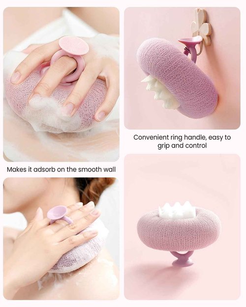 4Pcs Super Soft Sunflower Suction Cup Bath Ball, 2-in-1 Super Soft Bath Sponge Body Scrubber, Exfoliating Bath Sponge Body Wash Shower Ball for Men Women (Light Purple)