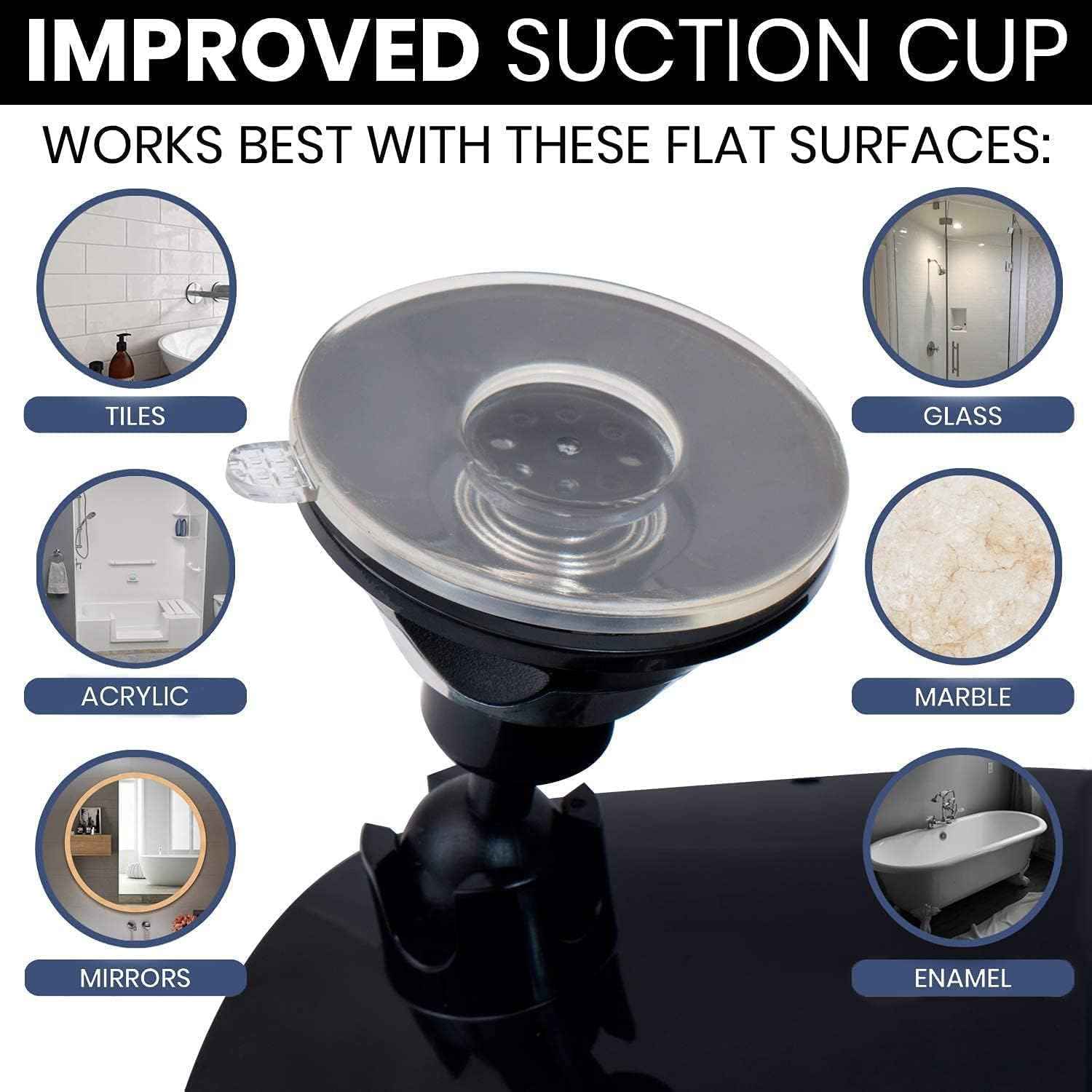 MIRRORVANA Dual Antifog Shower Mirror for Shaving - Shatterproof Mirror with Razor Holder, Upgraded Suction, 360° Swivel (8" Round, Black)