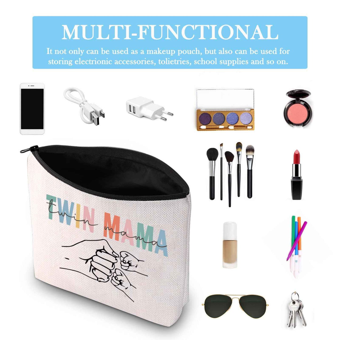 Twin Mama Gift Mom Of Twins Gift Makeup Bag Mommy To Be Gift New Mom Travel Pouch Mothers Day Gift from Twins (Twin Mama Bag)