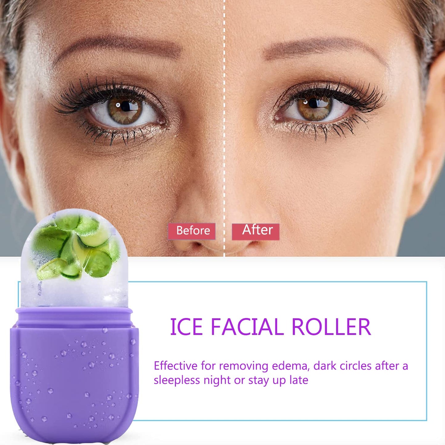 Ice Roller for Face and Eye, Ice Face Roller,Facial Beauty Ice Roller Skin Care Tools, Ice Facial Cube, Gua Sha Face Massage, Silicone Ice Mold for Face Beauty (Purple)