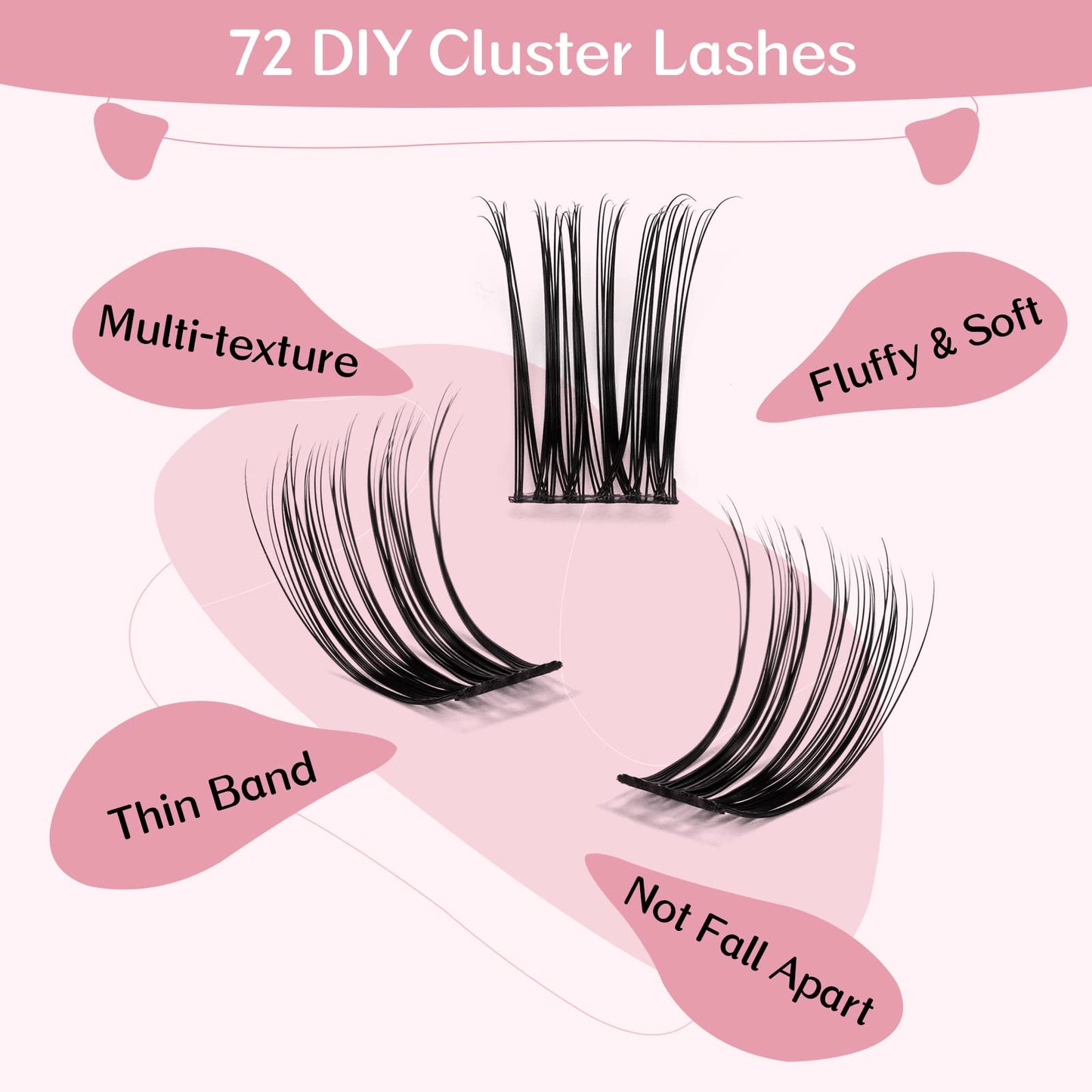 Cluster Lashes, 72 Pcs Individual Lashes, Lash Clusters DIY Eyelash Extension, Super Thin Band Reusable Soft & Comfortable (Ripple-D-10mm)