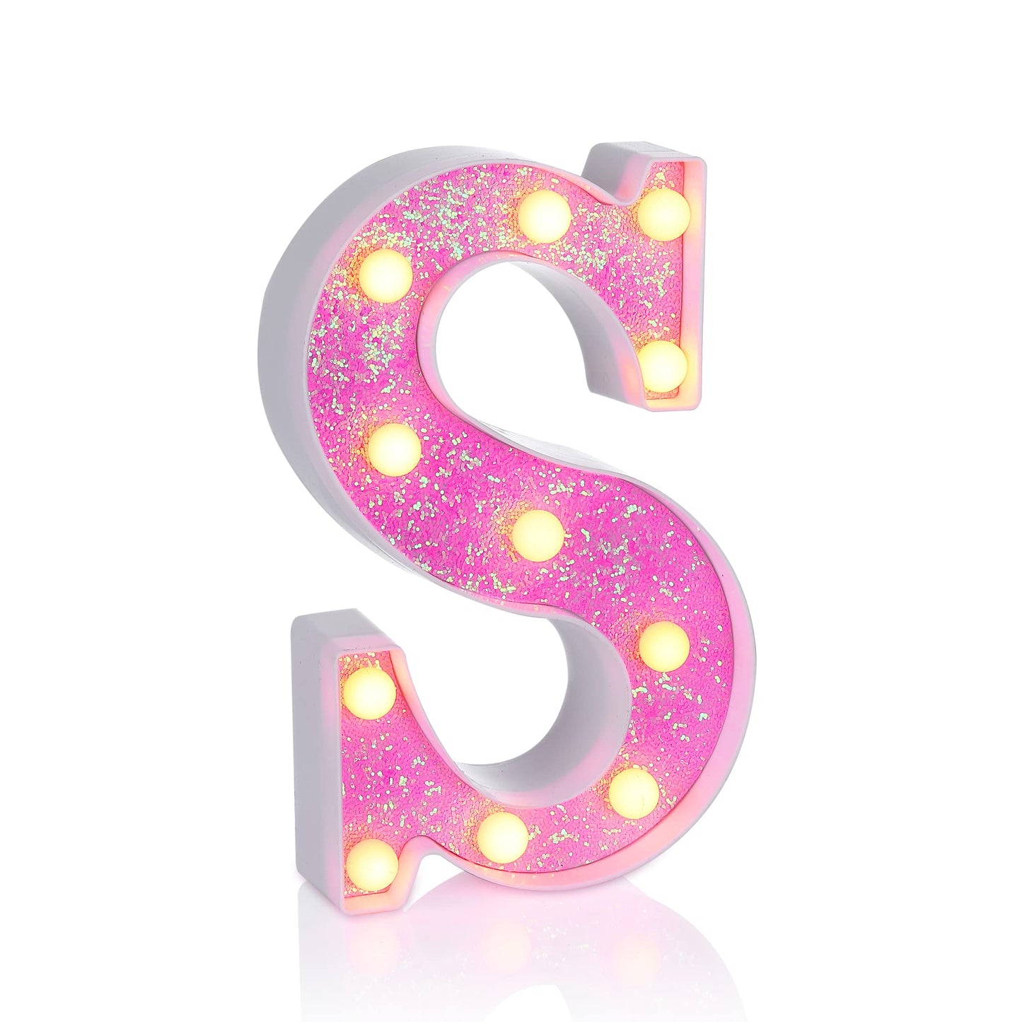 Foaky LED Letter Lights Sign Light Up Pink Letters Glitter Alphabet Letter Sign for Night Light Wedding/Birthday Party Battery Powered Christmas Lamp Girls Gifts Home Bar Decoration（S）