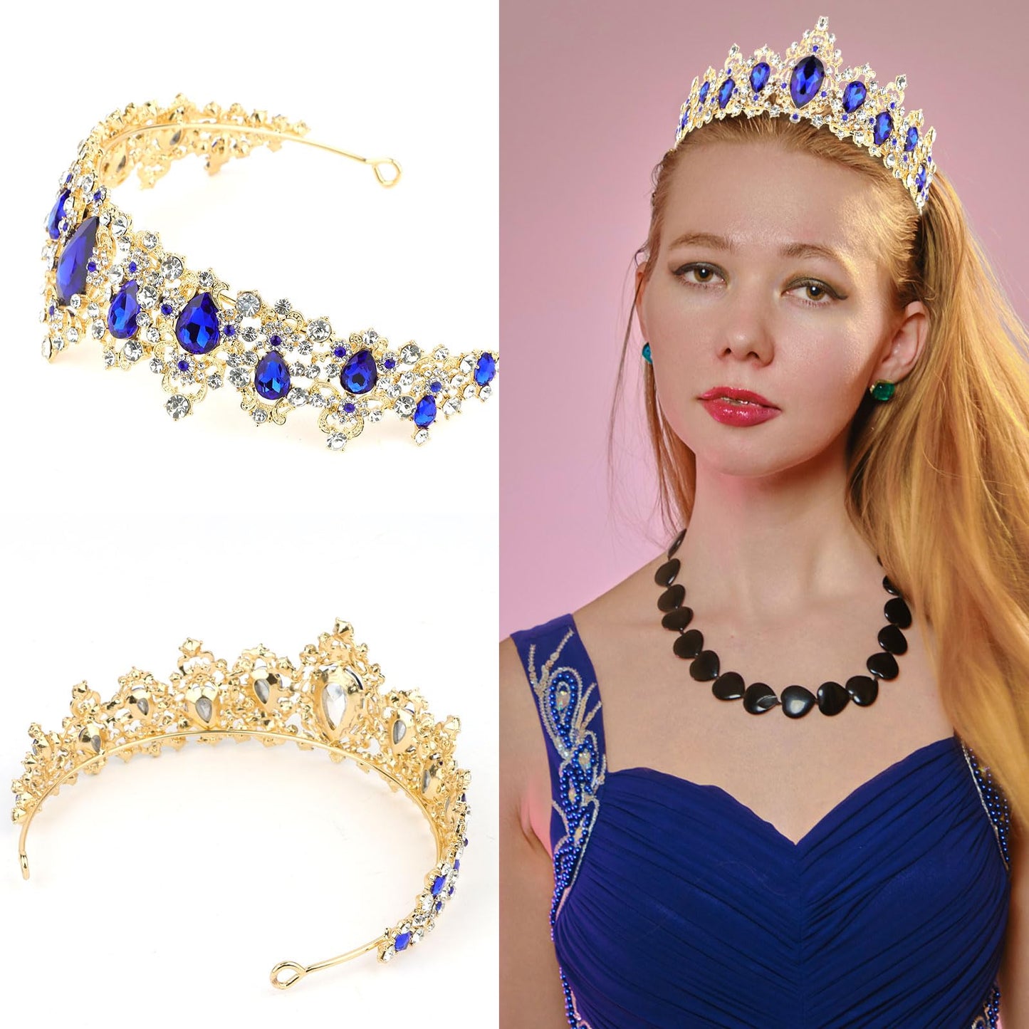 CIEHER Crowns for Women, Blue Queen Crown, Elegant Princess Royal Crown, Tiaras and Crowns for Women Girls,Hair Accessories for Birthday Party Pageant Prom Halloween Costume