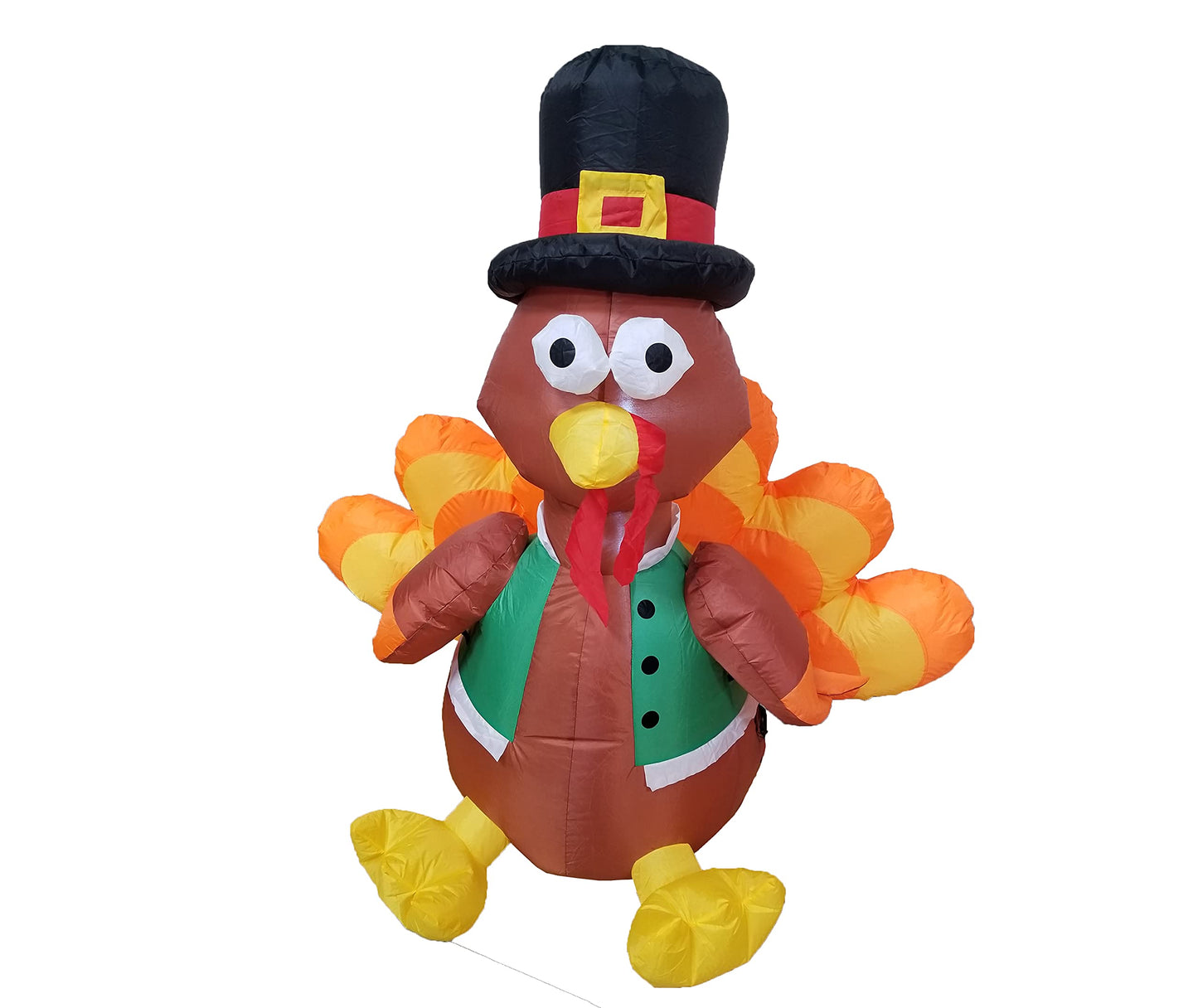 4 Foot Tall Happy Thanksgiving Inflatable Turkey with Pilgrim Hat Perfect Thanksgiving Autumn LED Lights Decor Outdoor Indoor Holiday Decorations, Blow up Lighted Yard Lawn Decor Home Family Outside