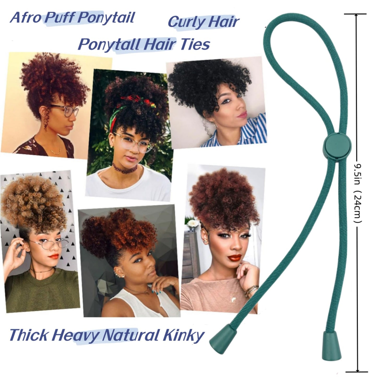 6 Pcs Adjustable Thick Hair Ties, Large Ponytail Holders for Natural Hair, Buns, Locs, Dreads, Curly & Afro Hair/Puffs - 3 Colors Hair Bracelet Bulk