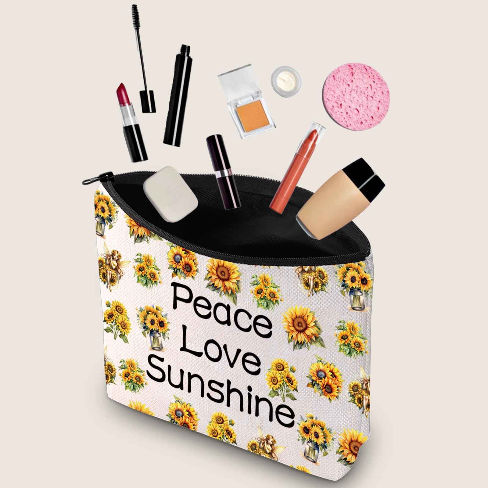 JXGZSO Peace Love Sunshine Make up Bag Sunflower Hippie Cosmetic Bag Sunflower Lover Gift Summer Lover Gift (Peace Love Sunshine Bag)