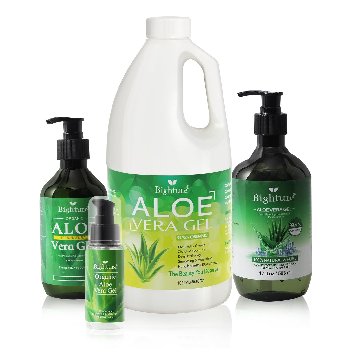 BIGHTURE Aloe Vera Gel, 100% Aloe Vera Extracted from Freshly Cut Pure Aloe Leaves, Pure Aloe Vera Gel for Skin Care like Deeply Soothing, Firming, After Shave, Sunburn Relieve(Family Pack)