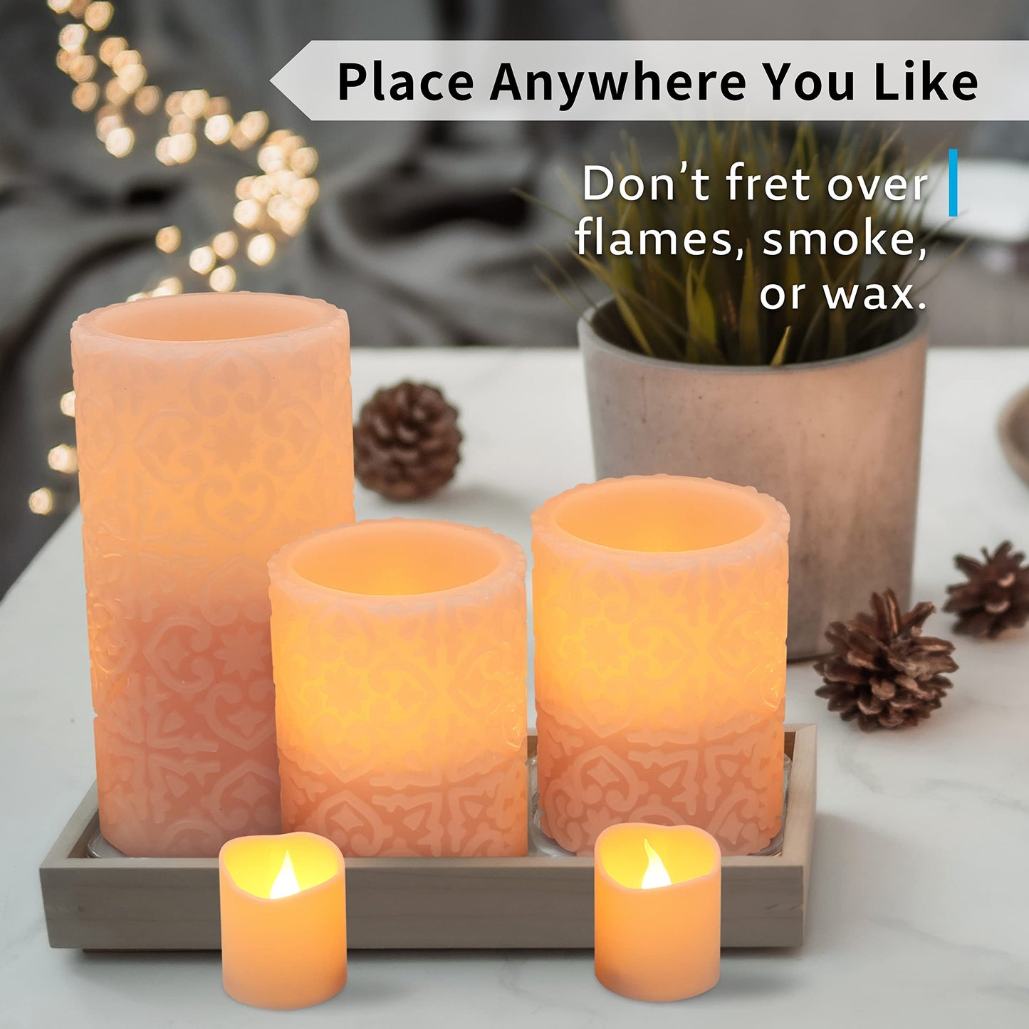 FURORA LIGHTING Pink Rome Real Wax LED Candles with Remote and Timer, 4 Pillar and 4 Votives Pack of 8, Flameless Flickering Candles for Home Décor, Battery Included