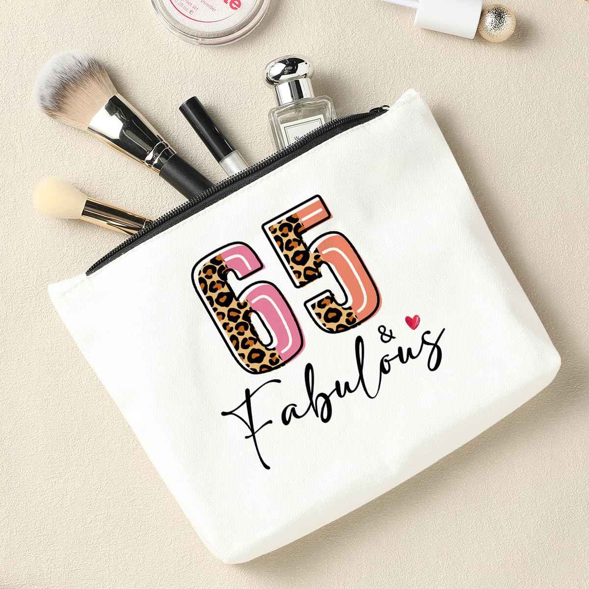 NBIAN 65th Birthday Cosmetic Bag, Leopard Print Makeup Bag, Perfect Travel Accessories for Women