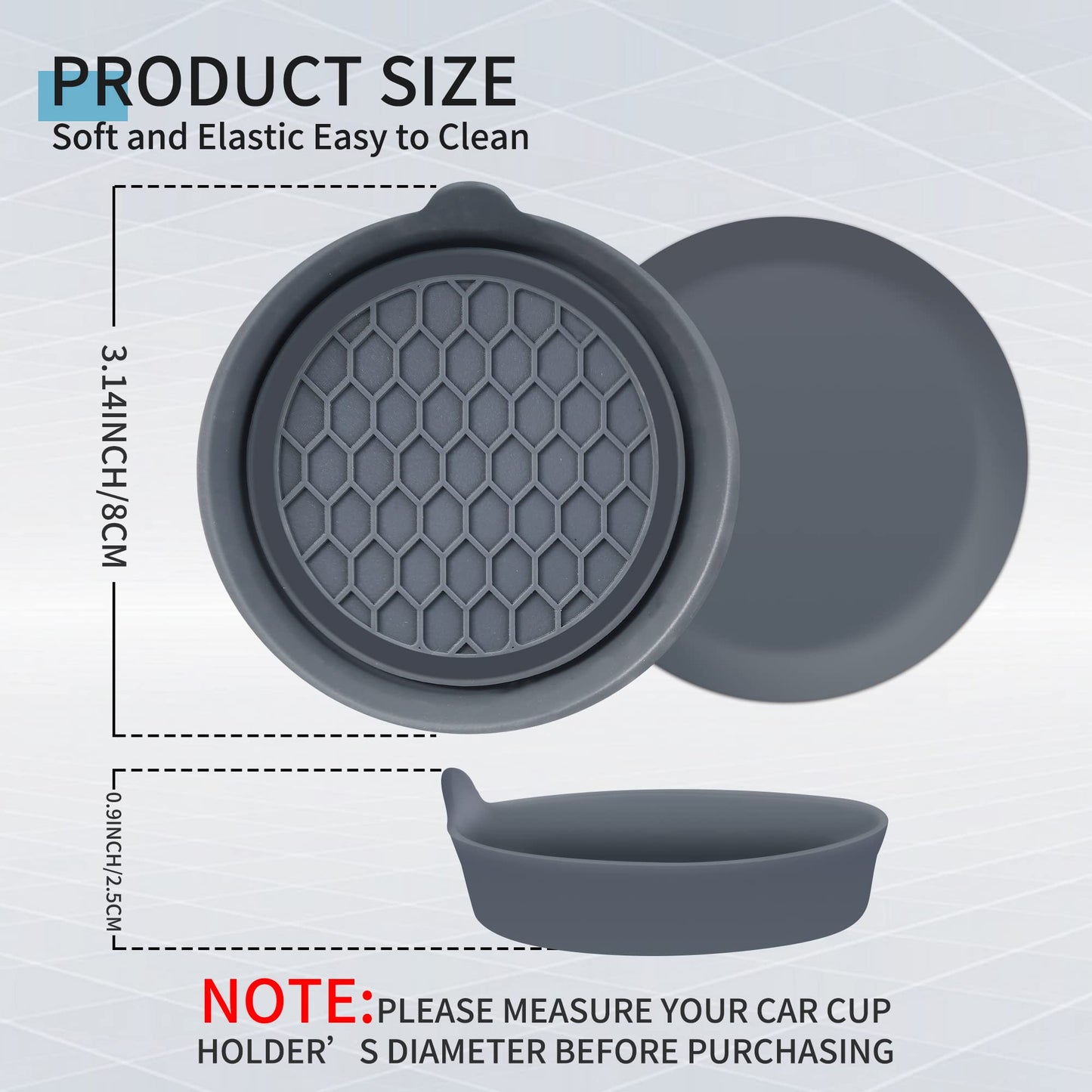 Amooca Car Cup Coaster Universal Automotive Waterproof Non-Slip Cup Holders Sift-proof spill Holder Car Interior Accessories 2 Pack Grey