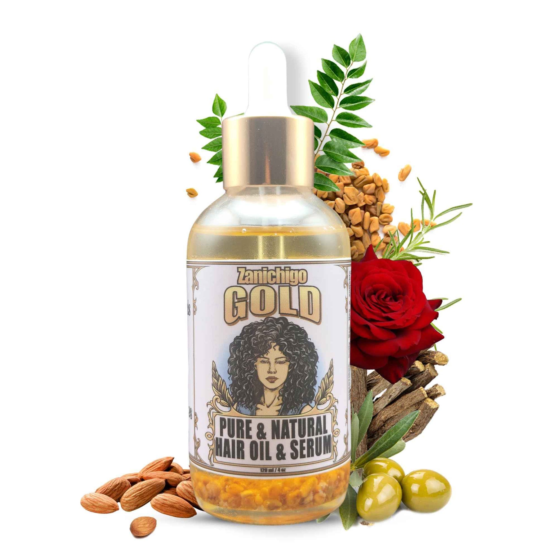 Zanichigo Gold Hair Oil – Fenugreek Strengthening Serum for Dry, Damaged, Frizzy & Coarse Hair | Anti-Hair Fall | Anti-Hair Loss Hair Growth Oil Treatment | All-Natural | 2 Ounce