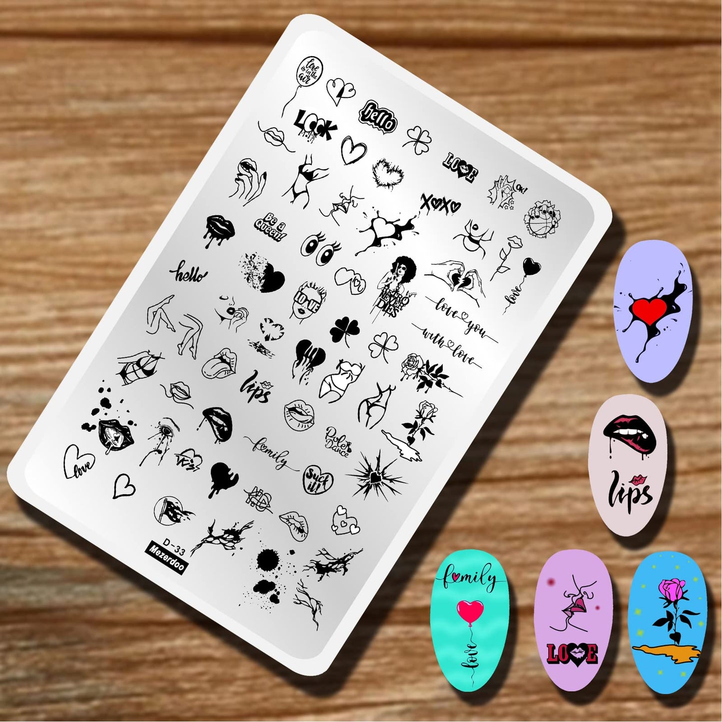 Lips Heart Nail Stamping Plate Kits 2pcs Love Flower Word Design Large Nail Stamping Templates Animal Letter Line Image Nail Stamper Stencils Ghost Halloween Nail Stamping Plates Nail Art Tools