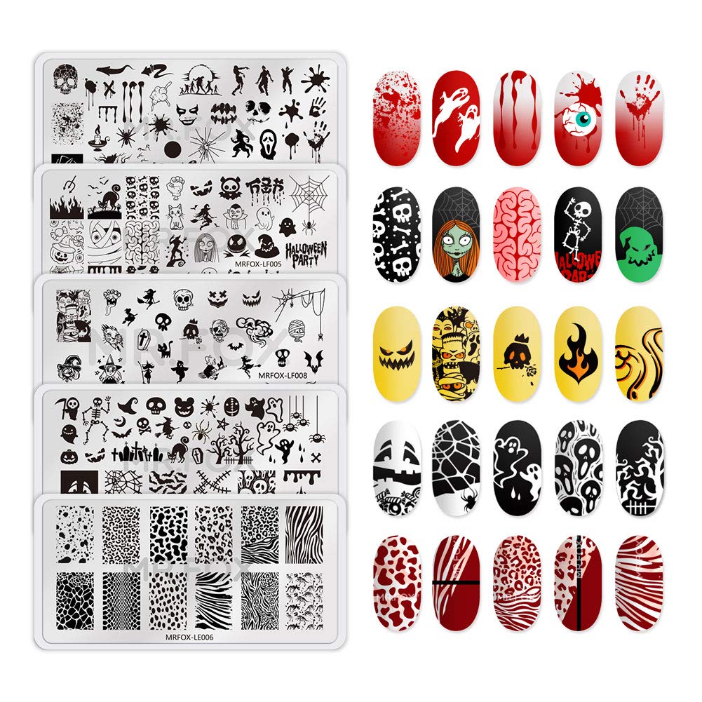 Mr. Fox Nail Printing Board Set Halloween Flame Leopard, Zebra and Snake Motifs Nail Art DIY Stamping Template