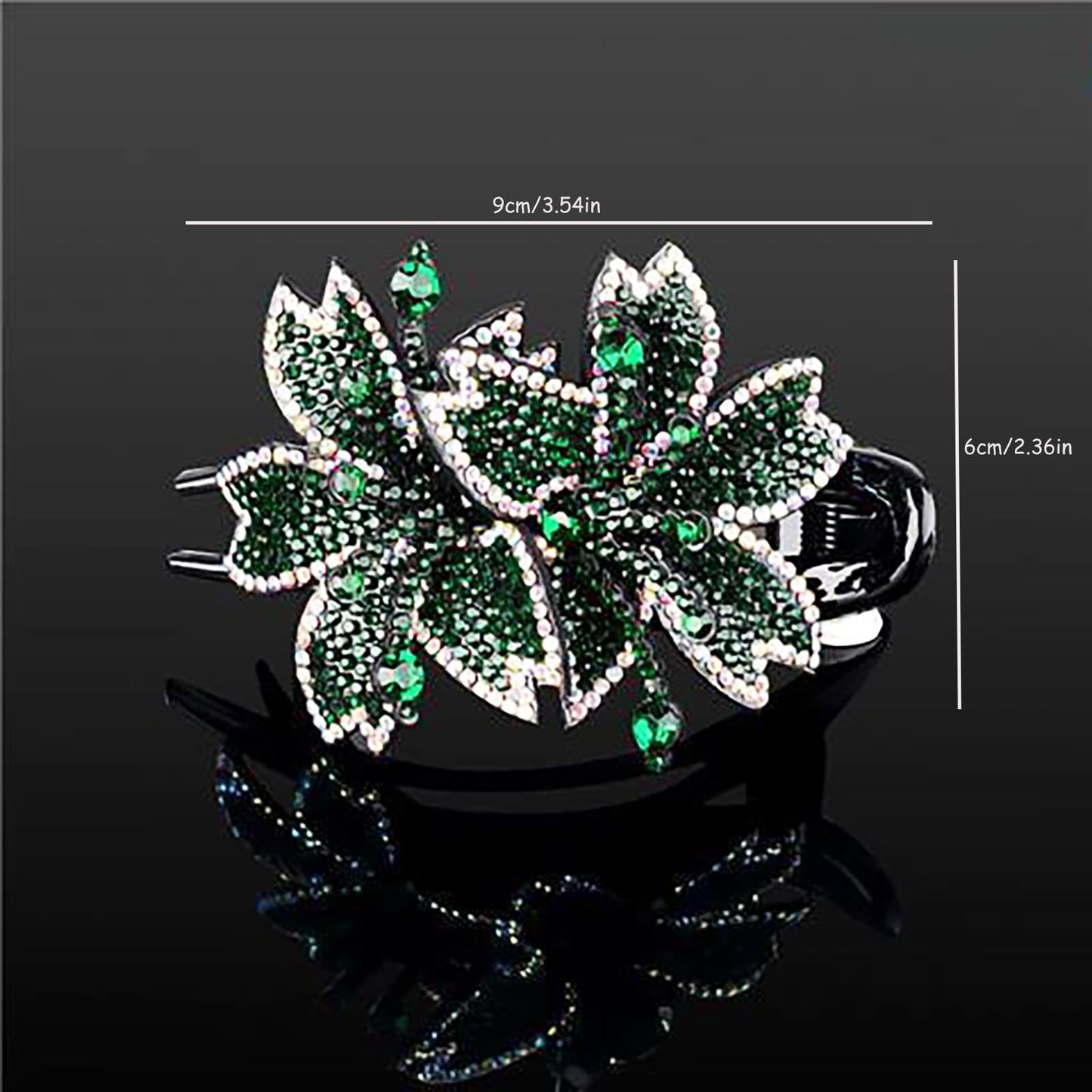 Emerald Green Double Flower Hair Clip,Shiny Rhinestones Duckbill Hair Clip,Crystal Hair Clip for Thick Hair,Fancy Hair Accessories,Cute Flower Hair Clips,Decorative Hair Clips for Women