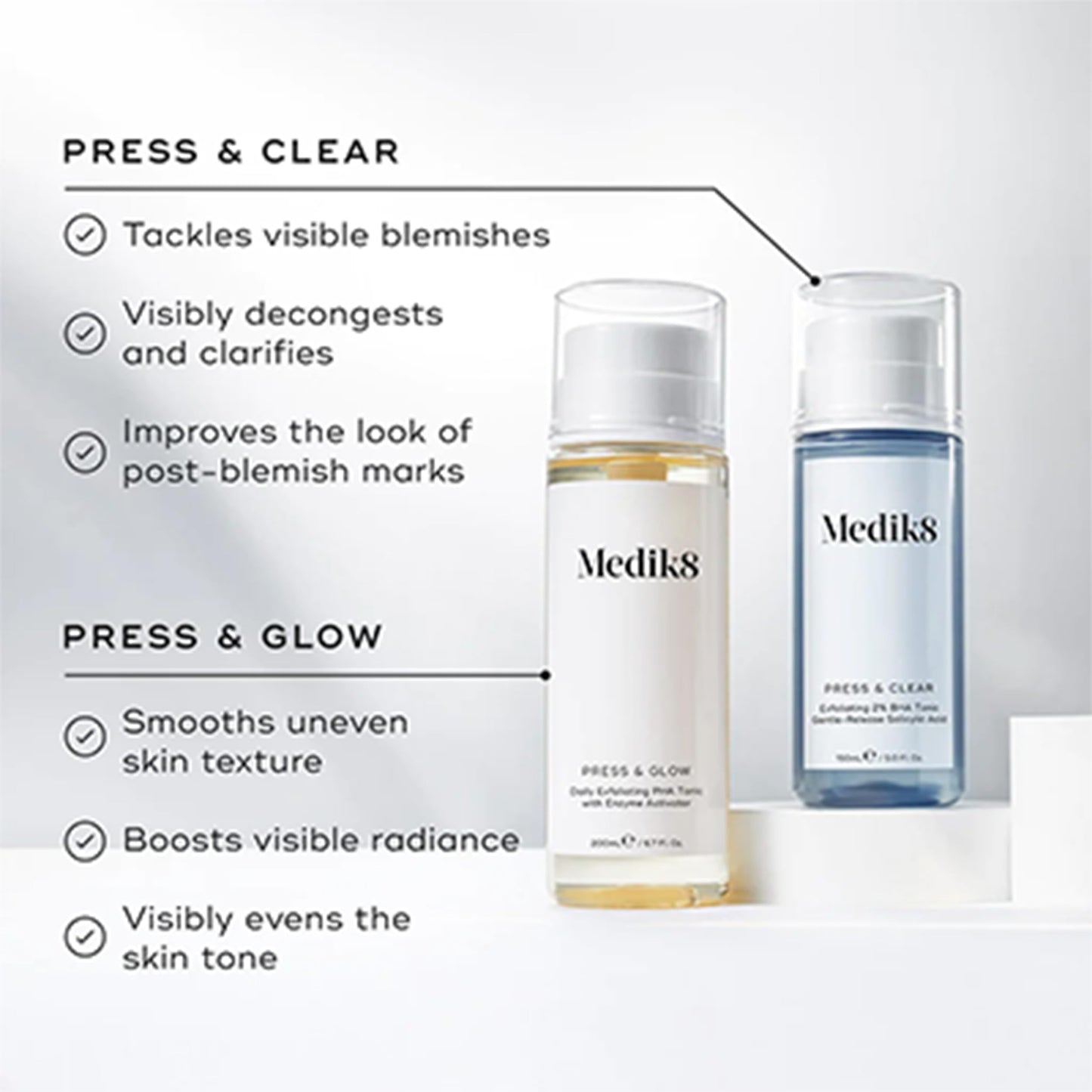 Medik8 Press & Glow Daily Exfoliating PHA Tonic with Enzyme Activator - Polyhydroxy Acid Toner - Gentle, Cleansing Exfoliant for Clarifying, Skin Toning, and Redness - for Radiant Glass Skin - 6.7 oz