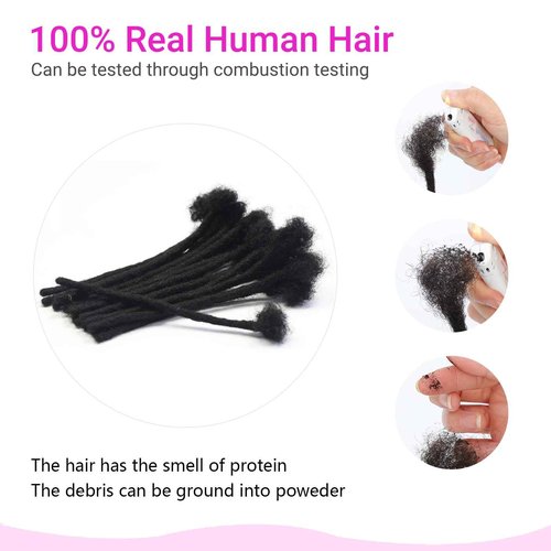 0.2 cm Width 6 Inch 30 Strands Human Hair Loc Extensions, Natural Black 100% Full Handmade Permanent Real Human Hair Dreadlock Extensions for Women/Men/Kids Can Be Dyed Bleached Curled Twisted