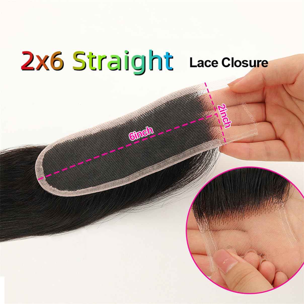 Brazilian Straight 2x6 Lace Closure 100% Unprocessed Human Virgin Hair Remy Pre-Plucked Hairline Natural Color Closure With Baby Hair (2x6 straight closure, 18inch)