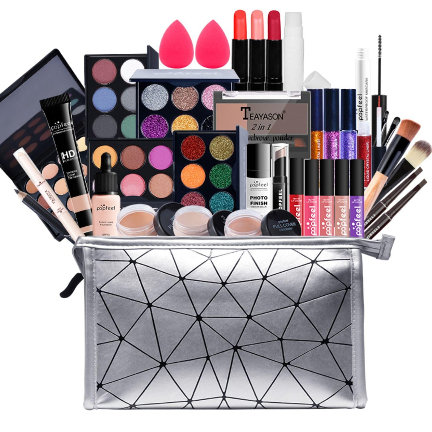 Pure Vie All-in-One Holiday Gift Surprise Makeup Set Essential Starter Bundle Include Eyeshadow Palette Lipstick Concealer Blush Mascara Eyeliner Face Powder Lipgloss Brush - Full Makeup Kit for Women