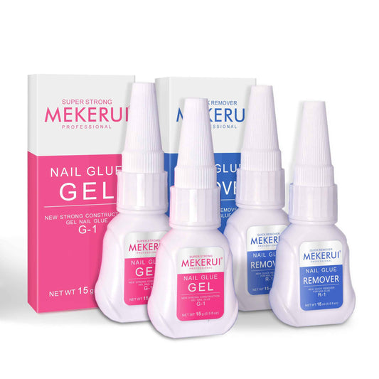 Mekerui(2 sets) New Upgrade Super Strong Nail Glue Gel and Quickly Glue Remover Set Press ons,G1 Long-lasting 30+ Days Without UV Light,R1 Dropper-type Easily Remove, Salon Professional