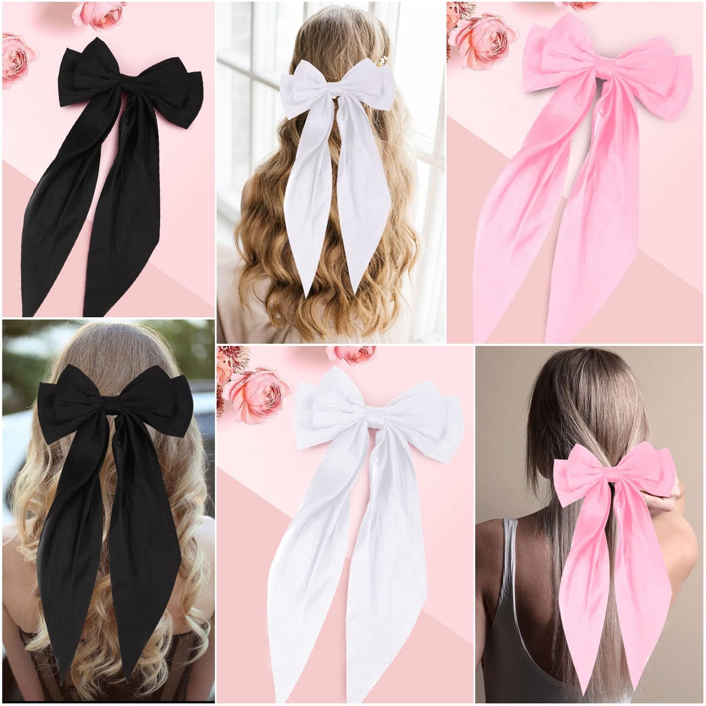 2 PCS Hair Accessories: Butterfly Hair Clips with Black, Khaki, and Brown Bows - Cute Barrettes and Ribbons for Women's Hair