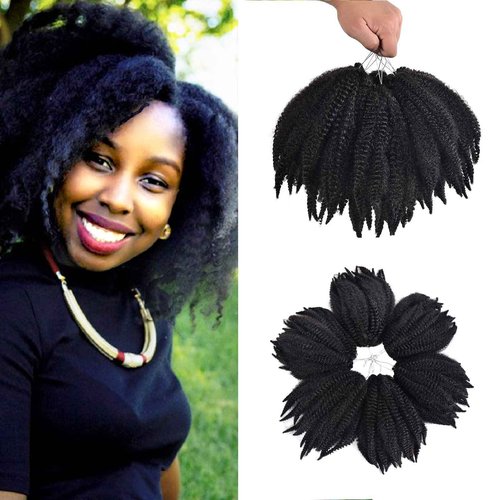 6Packs Marley Hair for Twists 8Inch Short Braiding Hair Afro Kinky Twist Crochet Braids Synthetic Fiber Hair Extensions for Women(1B#)