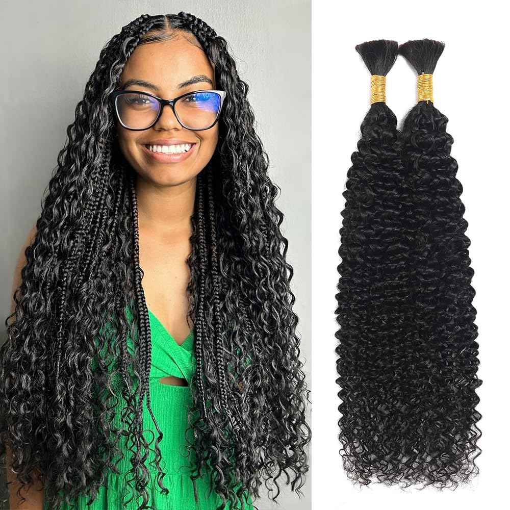 Curly Bulk Human Hair For Braiding Kinky Curly 100% Unprocessed Brazilian Virgin Human Hair Extensions Micro Braiding Human Hair 100g with 2 Bundles No Weft 20 inch