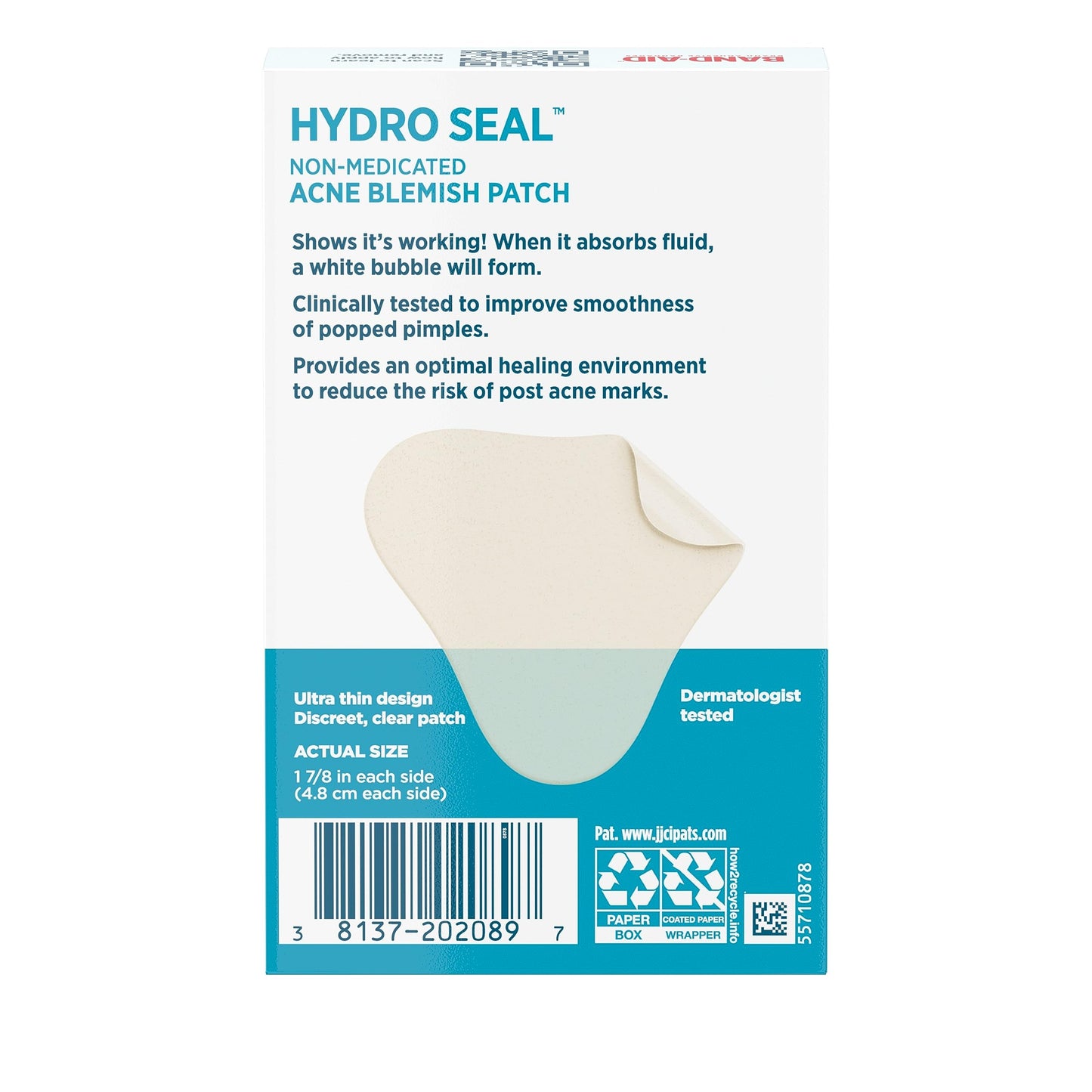 Band-Aid Brand Hydro Seal Acne Blemish Patches, Clear Non-Medicated Face Patch Absorbs Fluids & Provides a Protective Healing Environment for Pimples, Sterile, Three Pack, 3 x 7 Patches