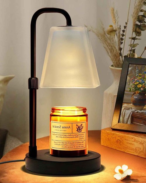 JIMEI Candle Warmer Lamp with Timer Electric Wax Warmer for Scented Wax Melt Warmer Melter for Jar Candles Dimmable Adjustable Height Gifts for Women Mom House Warming Frossted Glass Black