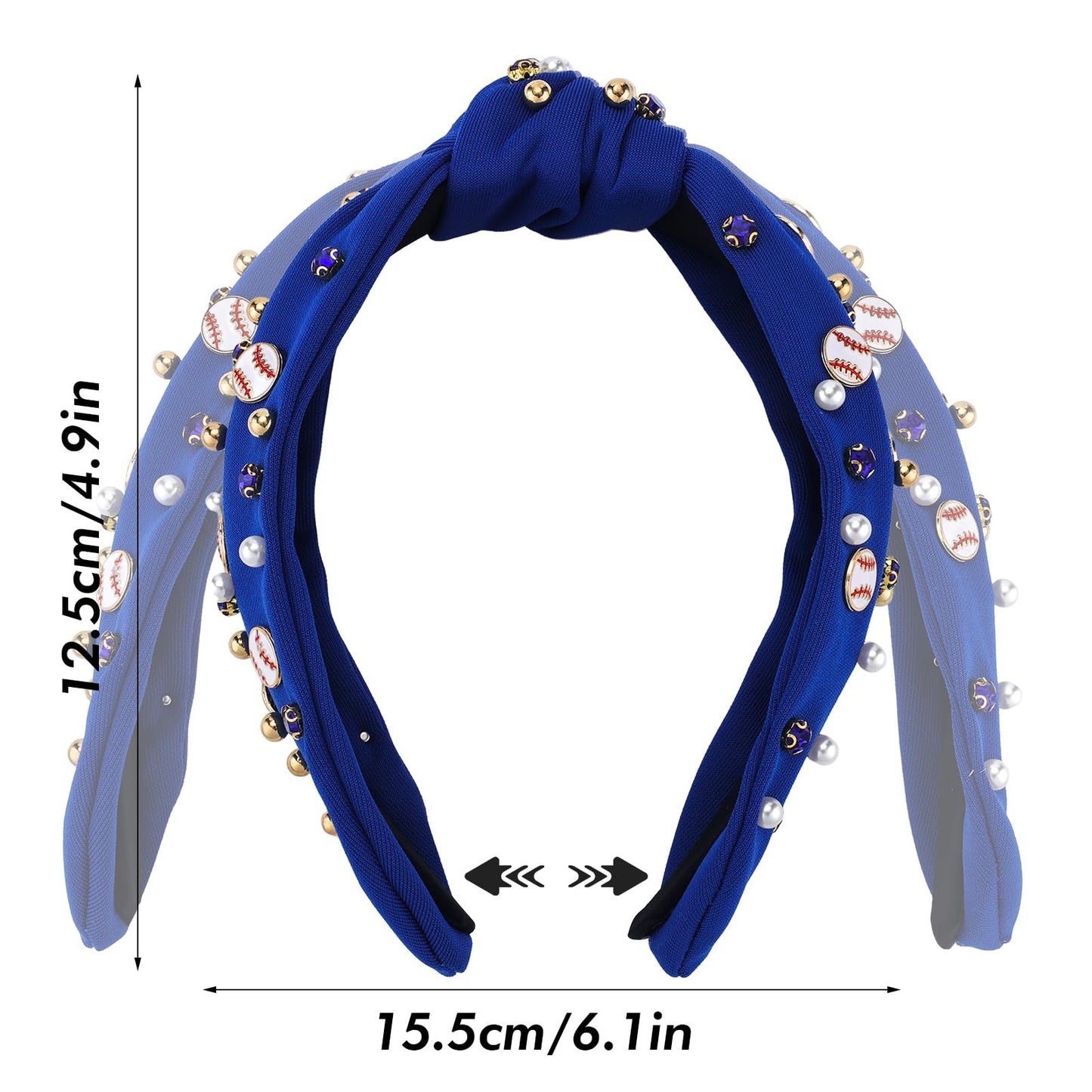 Zkptops Baseball Knotted Headband for Women Fun Sports Team Game Day Twisted Top Knot Headbands Crystal Pearl Jeweled Head Band Fashion Sparkly Hairband Accessories Gifts for Sports Fans(Royal Blue)